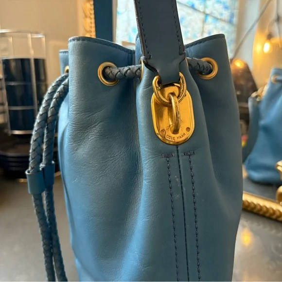 Cole Haan Soft Blue Leather Bucket Crossbody with Braided Drawstrings - Picture 5 of 12
